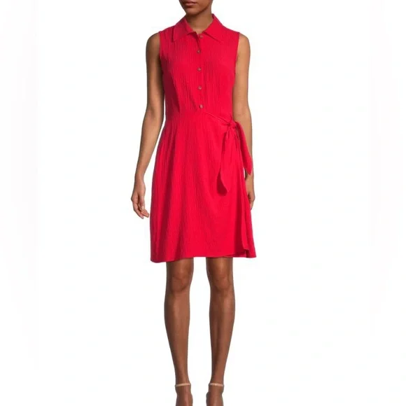 calvin klein red wrap dress Calvin Klein Red Wrap Dress with Side Zipper Size 8 UK